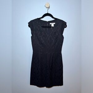 LAUNDRY BY DESIGN WOMENS BLACK DAMASK EMBROIDERY SHORT SLEEVE DRESS. SIZE 2